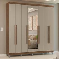 Guarda-roupa Casal Com Pés 8 Portas Batentes Com Espelho Rustic-crema-rustic Venus Madesa Guarda-roupa Casal Com Pés 8 Portas Batentes Com Espelho Rustic-crema-rustic Venus Madesa
