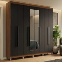 Guarda-Roupa Casal com Pés 8 Portas Batentes com Espelho Rustic/Preto/Preto Saturno Madesa Guarda-Roupa Casal com Pés 8 Portas Batentes com Espelho Rustic/Preto/Preto Saturno Madesa