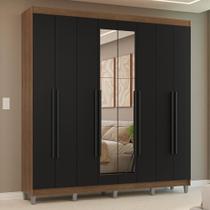 Guarda-roupa Casal Com Pés 8 Portas Batentes Com Espelho Rustic-preto-preto Venus Madesa Guarda-roupa Casal Com Pés 8 Portas Batentes Com Espelho Rustic-preto-preto Venus Madesa