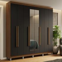 Guarda-Roupa Casal com Pés 8 Portas Batentes com Espelho Rustic/Preto/Rustic Saturno Madesa Guarda-Roupa Casal com Pés 8 Portas Batentes com Espelho Rustic/Preto/Rustic Saturno Madesa