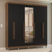 Guarda-roupa Casal Com Pés 8 Portas Batentes Com Espelho Rustic-preto-rustic Venus Madesa Guarda-roupa Casal Com Pés 8 Portas Batentes Com Espelho Rustic-preto-rustic Venus Madesa