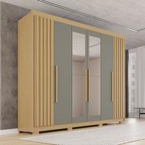 Guarda-Roupa Casal com Pés e Espelho 100% MDF 6 Portas 6 Gavetas Granada Premium Cinza/Jequitibá/Granizo Guarda-Roupa Casal com Pés e Espelho 100% MDF 6 Portas 6 Gavetas Granada Premium Cinza/Jequitibá/Granizo
