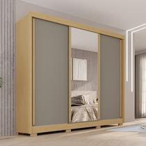 Guarda-Roupa Casal com Pés e Espelho 3 Portas 4 Gavetas 100% MDF Ipanema Cinza/Jequitibá/Granizo Guarda-Roupa Casal com Pés e Espelho 3 Portas 4 Gavetas 100% MDF Ipanema Cinza/Jequitibá/Granizo