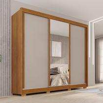 Guarda-Roupa Casal com Pés e Espelho 3 Portas 4 Gavetas 100% MDF Ipanema Off White/Cinamomo