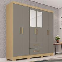 Guarda-Roupa Casal com Pés e Espelho 6 Portas 2 Gavetas Estrela Premium Cinza/Jequitibá/Granizo