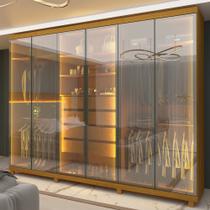 Guarda Roupa Casal com Vidro Reflecta LED 6 Portas com Pés em MDF Absolut New Gelius