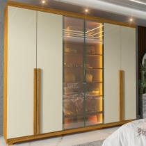 Guarda Roupa Casal com Vidro Reflecta LED e Pés 6 Portas 100 MDF Imperatriz Gelius