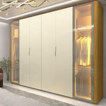 Guarda Roupa Casal com Vidro Reflecta LED e Pés 6 Portas Innova Gelius