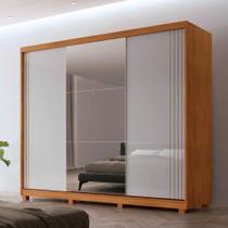 Guarda Roupa Casal Connor Mdf 3 Portas 4 Gavetas Com Espelho Naturalle/off White