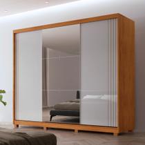 Guarda Roupa Casal Connor MDF 3 Portas 6 Cabideiros com Espelho e Pés Moderna Mobília