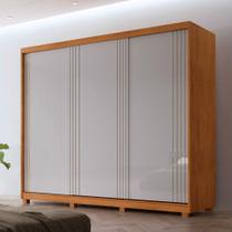Guarda Roupa Casal Connor Mdf 3 Portas 6 Cabideiros Com Pés Naturalle/off White