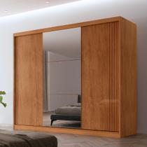 Guarda Roupa Casal Connor MDF 3 Portas e 6 Cabideiros com Espelho Moderna Mobília