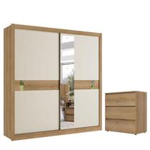Guarda Roupa Casal Copenhagen Glass 2 Portas Capuccino Off White Cacau Flex e Cômoda Gaveteiro Condessa - THB