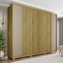 Guarda Roupa Casal Decorativo Nash 6 Portas sem Espelho e 4 Gavetas Ripado MDF/MDP Buriti/Fendi G11 - Gran Belo