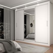 Guarda-Roupa Casal Del Plata 3 Portas 4 Gavetas com Espelho Branco- Panorama Móveis Guarda-Roupa Casal Del Plata 3 Portas 4 Gavetas com Espelho Branco- Panorama Móveis