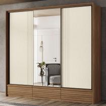 Guarda-Roupa Casal Democrata 3 Portas 5 Gavetas com Espelho Ripado Flex Jatoba/Areia - Santos Andira