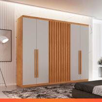 Guarda Roupa Casal Denver Rufato 100% MDF Ripado 4 Gavetas 6 Portas 220cm - Naturale/Off-white Guarda Roupa Casal Denver Rufato 100% MDF Ripado 4 Gavetas 6 Portas 220cm - Naturale/Off-white