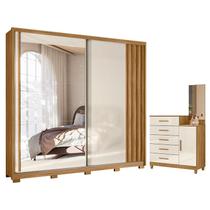 Guarda Roupa Casal Dhara e Cômoda Lisboa Freijó Off White - Moval