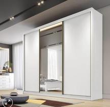 Guarda Roupa Casal Diamond 3 Portas 8 Gavetas Com 1 porta de Espelho - Branco - Móveis Novo Horizonte