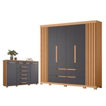 Guarda Roupa Casal Doble 06 portas e Cômoda Fontana 02 portas e 07 gavetas Freijo Titanium- Móveis Albatroz Guarda Roupa Casal Doble 06 portas e Cômoda Fontana 02 portas e 07 gavetas Freijo Titanium- Móveis Albatroz