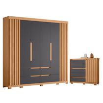 Guarda Roupa Casal Doble 06 portas e Cômoda Sapateira Duetto 01 porta e 05 gavetas Freijo Titanium - Móveis Albatroz Guarda Roupa Casal Doble 06 portas e Cômoda Sapateira Duetto 01 porta e 05 gavetas Freijo Titanium - Móveis Albatroz