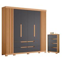 Guarda Roupa Casal Doble 06 portas e Cômoda Sole 04 gavetas flex Freijo Titanium - Móveis Albatroz Guarda Roupa Casal Doble 06 portas e Cômoda Sole 04 gavetas flex Freijo Titanium - Móveis Albatroz