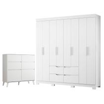 Guarda Roupa Casal Doble 08 Portas e Cômoda Sapateira Dora Branco - Móveis Albatroz Guarda Roupa Casal Doble 08 Portas e Cômoda Sapateira Dora Branco - Móveis Albatroz