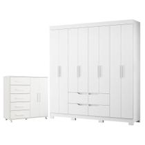 Guarda Roupa Casal Doble 08 Portas e Cômoda Toronto Branco - Móveis Albatroz