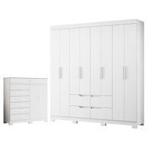 Guarda Roupa Casal Doble 08 Portas e Cômoda Verona Branco - Móveis Albatroz