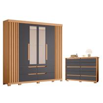 Guarda Roupa Casal Doble com Espelho 06 portas e Cômoda Duetto Freijo Titanium- Móveis Albatroz Guarda Roupa Casal Doble com Espelho 06 portas e Cômoda Duetto Freijo Titanium- Móveis Albatroz
