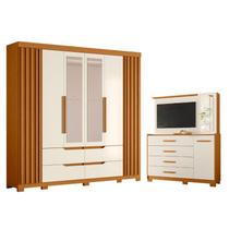 Guarda Roupa Casal Doble com Espelho 06 portas e Cômoda Ilhabela 02 portas 04 gavetas Cinamomo Off White - Móveis Albatroz Guarda Roupa Casal Doble com Espelho 06 portas e Cômoda Ilhabela 02 portas 04 gavetas Cinamomo Off White - Móveis Albatroz