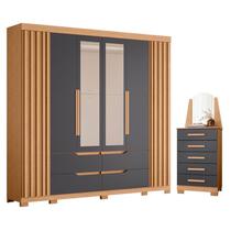 Guarda Roupa Casal Doble com Espelho 06 portas e Cômoda New Veneza Freijo Titanium - Móveis Albatroz