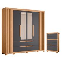 Guarda Roupa Casal Doble com Espelho 06 portas e Cômoda Unno Freijo Titanium - Móveis Albatroz Guarda Roupa Casal Doble com Espelho 06 portas e Cômoda Unno Freijo Titanium - Móveis Albatroz