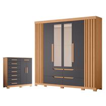 Guarda Roupa Casal Doble com Espelho 06 portas e Cômoda Verona Freijo Titanium - Móveis Albatroz Guarda Roupa Casal Doble com Espelho 06 portas e Cômoda Verona Freijo Titanium - Móveis Albatroz