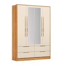 Guarda Roupa Casal Domo 44020ES 4 Portas Cinamon Off White com Espelho Demóbile Guarda Roupa Casal Domo 44020ES 4 Portas Cinamon Off White com Espelho Demóbile
