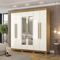 Guarda Roupa Casal Doral 6 Portas de Bater 2 com Espelhos 2 Gavetas Nature/OffWhite G98 - Gran Belo