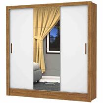 Guarda Roupa Casal Dubai com Espelho e 3 Portas de Correr Cor Cinamomo Off White Guarda Roupa Casal Dubai com Espelho e 3 Portas de Correr Cor Cinamomo Off White