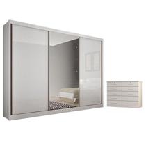 Guarda Roupa Casal Duna com Espelho e Gaveteiro Milão com Chave Neve - Novo Horizonte Guarda Roupa Casal Duna com Espelho e Gaveteiro Milão com Chave Neve - Novo Horizonte
