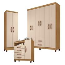 Guarda Roupa Casal e Cômoda Sapateira Cannes e Armário Multiuso Egito Carvalho Americano Off White Incorplac