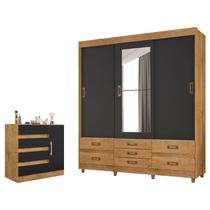 Guarda Roupa Casal E37020 com Cômoda 8000 Freijó Carbono Flex - Araplac