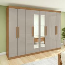 Guarda-roupa Casal Easy Slim 8 Portas Com Espelho Amendoa Clean/off White Lopas Guarda-roupa Casal Easy Slim 8 Portas Com Espelho Amendoa Clean/off White Lopas