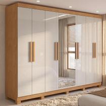Guarda-roupa Casal Easy Slim 8 Portas Com Espelho e Pés Amendoa Clean/Off White - Móveis Lopas