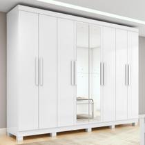 Guarda-roupa Casal Easy Slim 8 Portas Com Espelho e Pés Branco