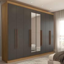 Guarda-Roupa Casal Ele e Ela 8 Portas 4 Gavetas com Espelho Chumbo/Cinamomo - Panorama Móveis