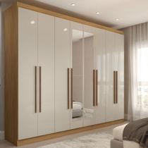 Guarda-Roupa Casal Ele e Ela 8 Portas 4 Gavetas com Espelho Off White/Cinamomo - Panorama Móveis Guarda-Roupa Casal Ele e Ela 8 Portas 4 Gavetas com Espelho Off White/Cinamomo - Panorama Móveis