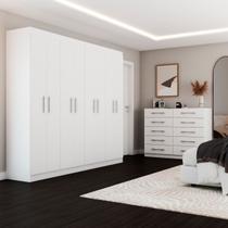 Guarda-Roupa Casal Ele e Ela 8 Portas 8 Prateleiras e Cômoda 10 Gavetas Branco - Panorama Móveis