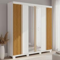 Guarda-Roupa Casal Eliza 6 Portas 6 Gavetas com Espelho 100% Mdf Branco/Cinamomo - Acp Móveis Guarda-Roupa Casal Eliza 6 Portas 6 Gavetas com Espelho 100% Mdf Branco/Cinamomo - Acp Móveis