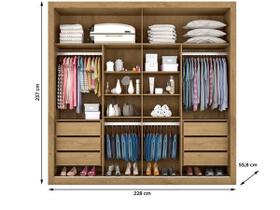 Guarda Roupa Casal Espelhado 2 Portas 6 Gavetas - Sevilha-Amêndoa - Made Marcs