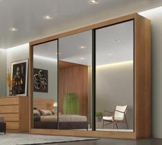 Guarda Roupa Casal Espelhado 3 Portas 8 Gavetas Diamond Plus Novo Horizonte Cumaru