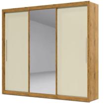 Guarda Roupa Casal Espelho 3 Portas e 4 Gavetas Royale Off White Naturale - Fabrica 1 Móveis